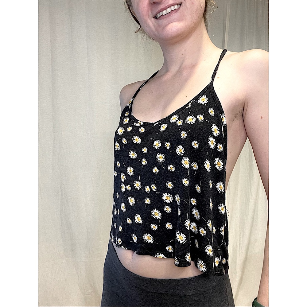 Black Floral Daisy Tank Top